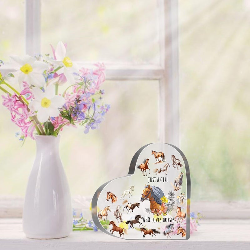 MUNLICAR Horses Gifts for Horses Lovers, Horses Lover Birthday Gifts for Women, Just a Girl Who Loves Acrylic Sign, Horses Themed Paperweight Birthday Friendships Gifts, Desk Table Decor for Girls - Image 5